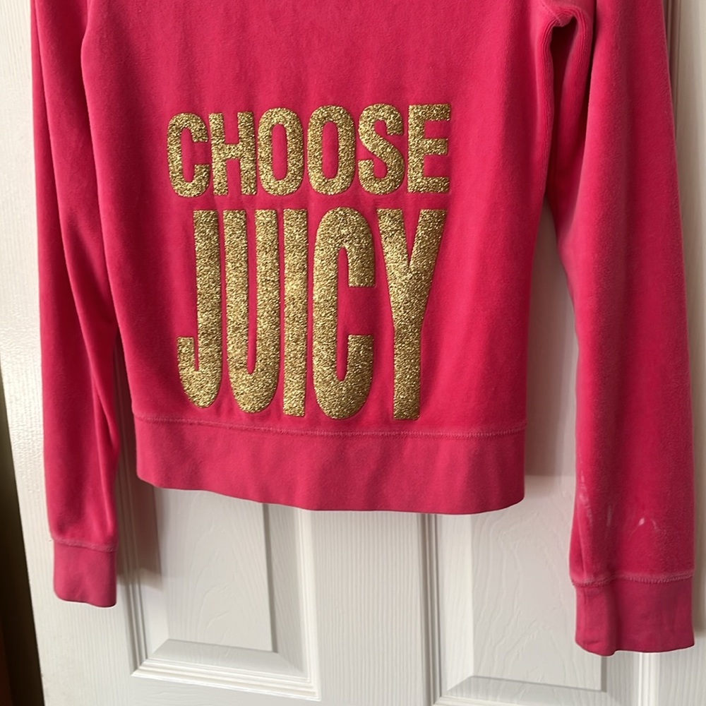 Juicy Couture Y2K VTG hot pink velour track  hoodie ChooseJuicy gold glitter Med - Picture 13 of 16